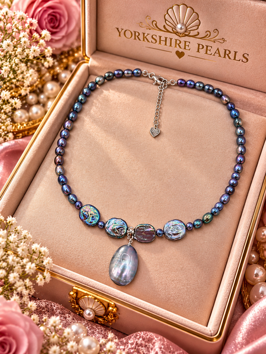Peacock Purple Pearl Necklace with Removable Mabe Pendant