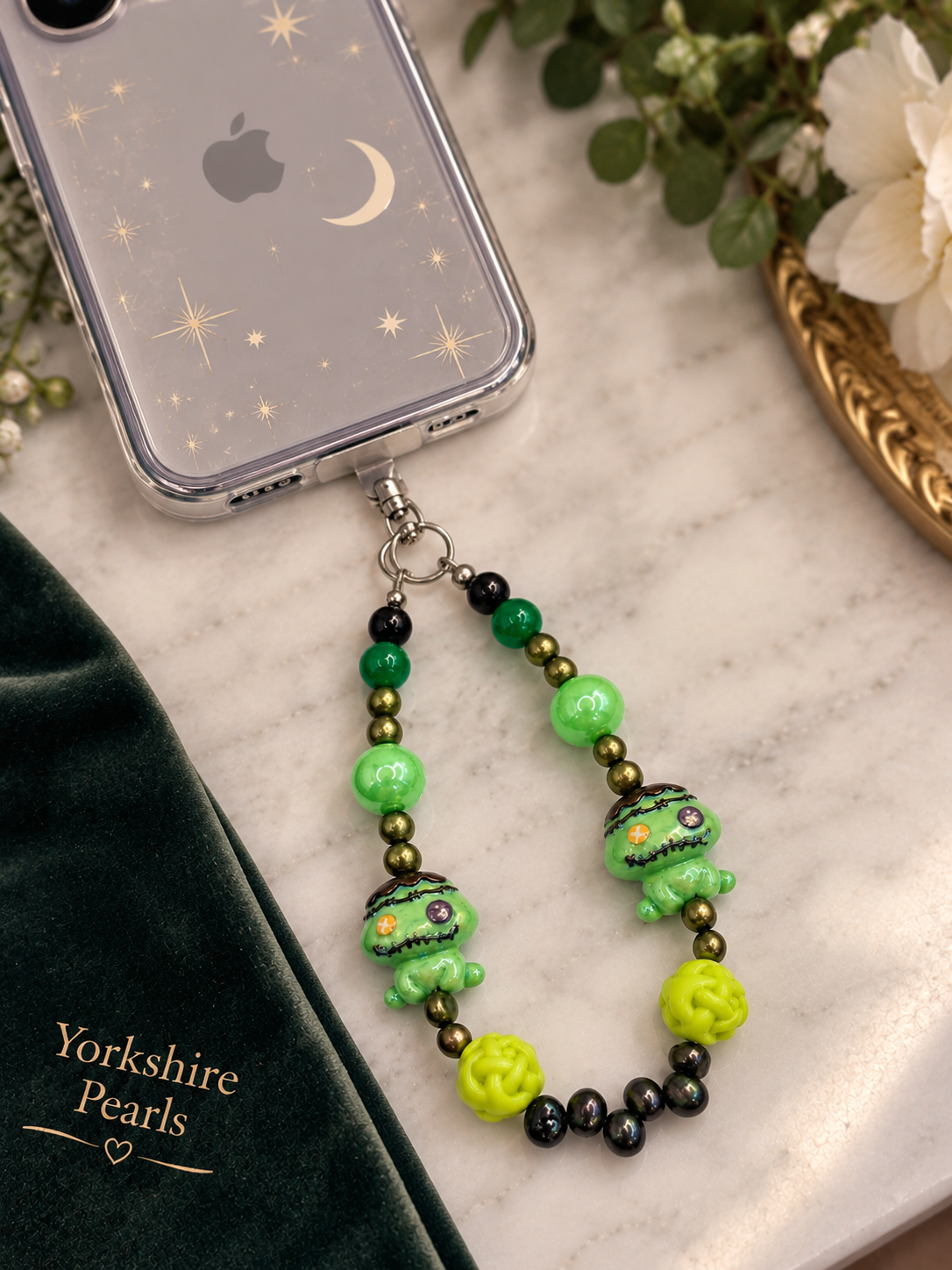 Green Zombie Pearl Phone Charm