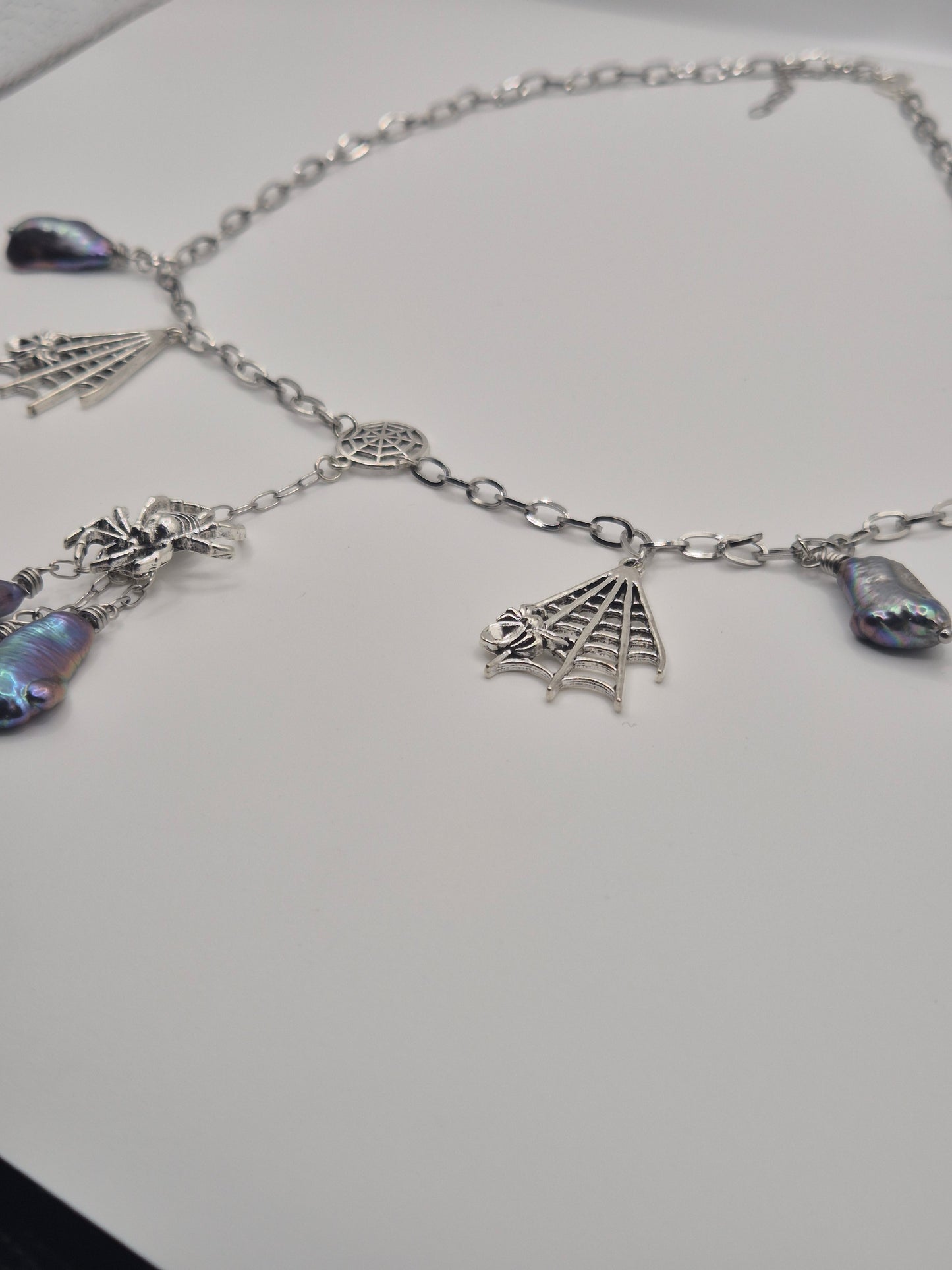 Web & Spider Drop Pearl Necklace