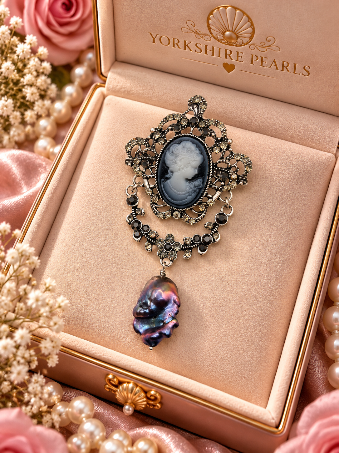 Swinging Cameo Pearl Brooch