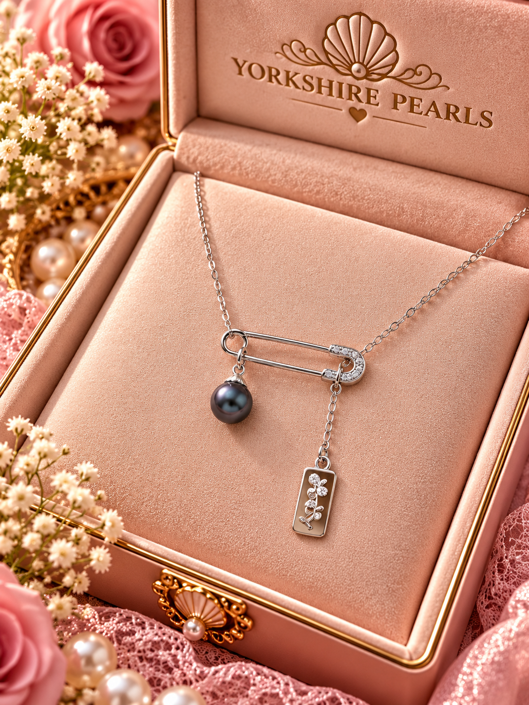 Lucky Safety Pin Pearl Necklace