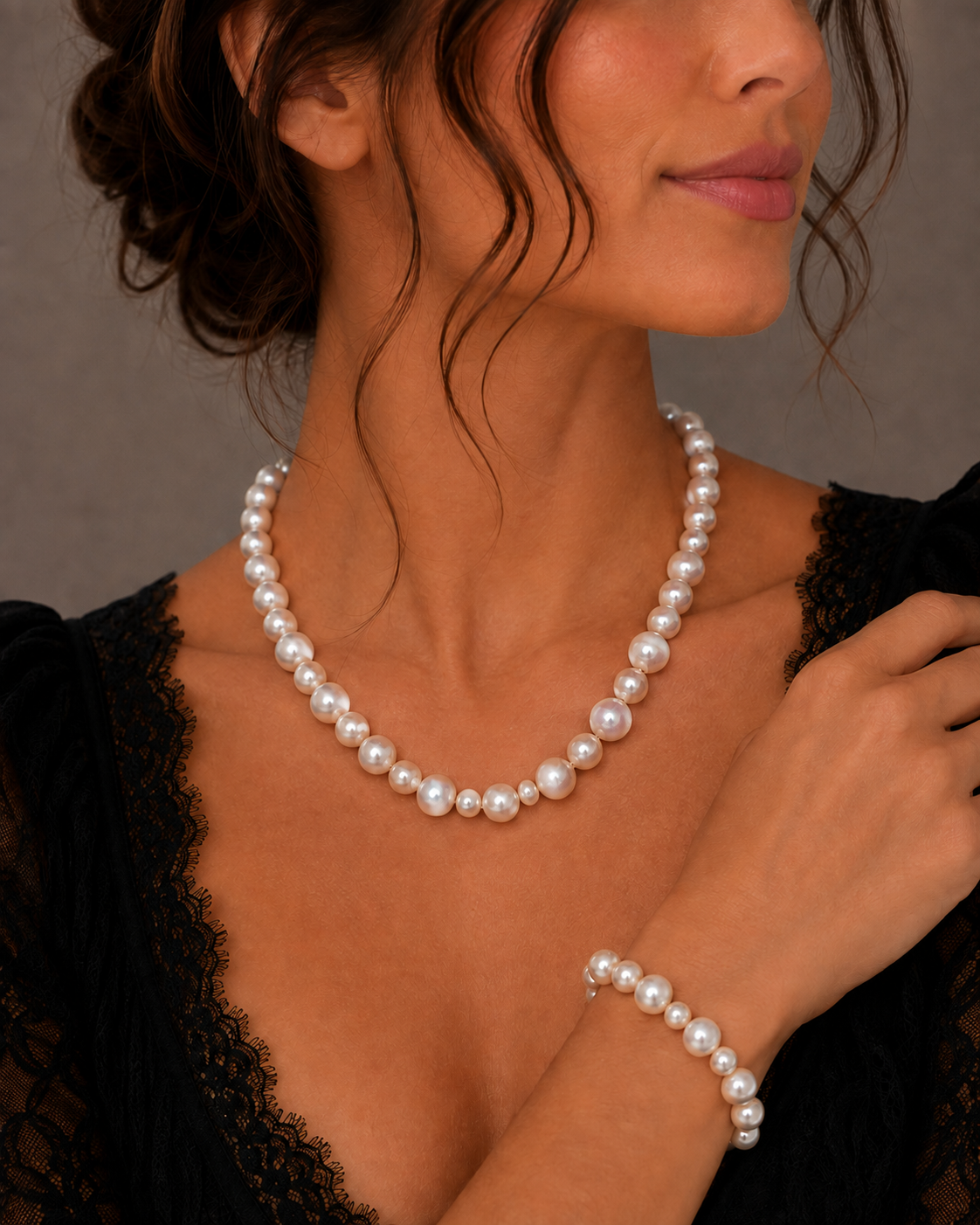 Classic Pearl Necklace & Bracelet Set with Sterling Silver Infinity Clasp