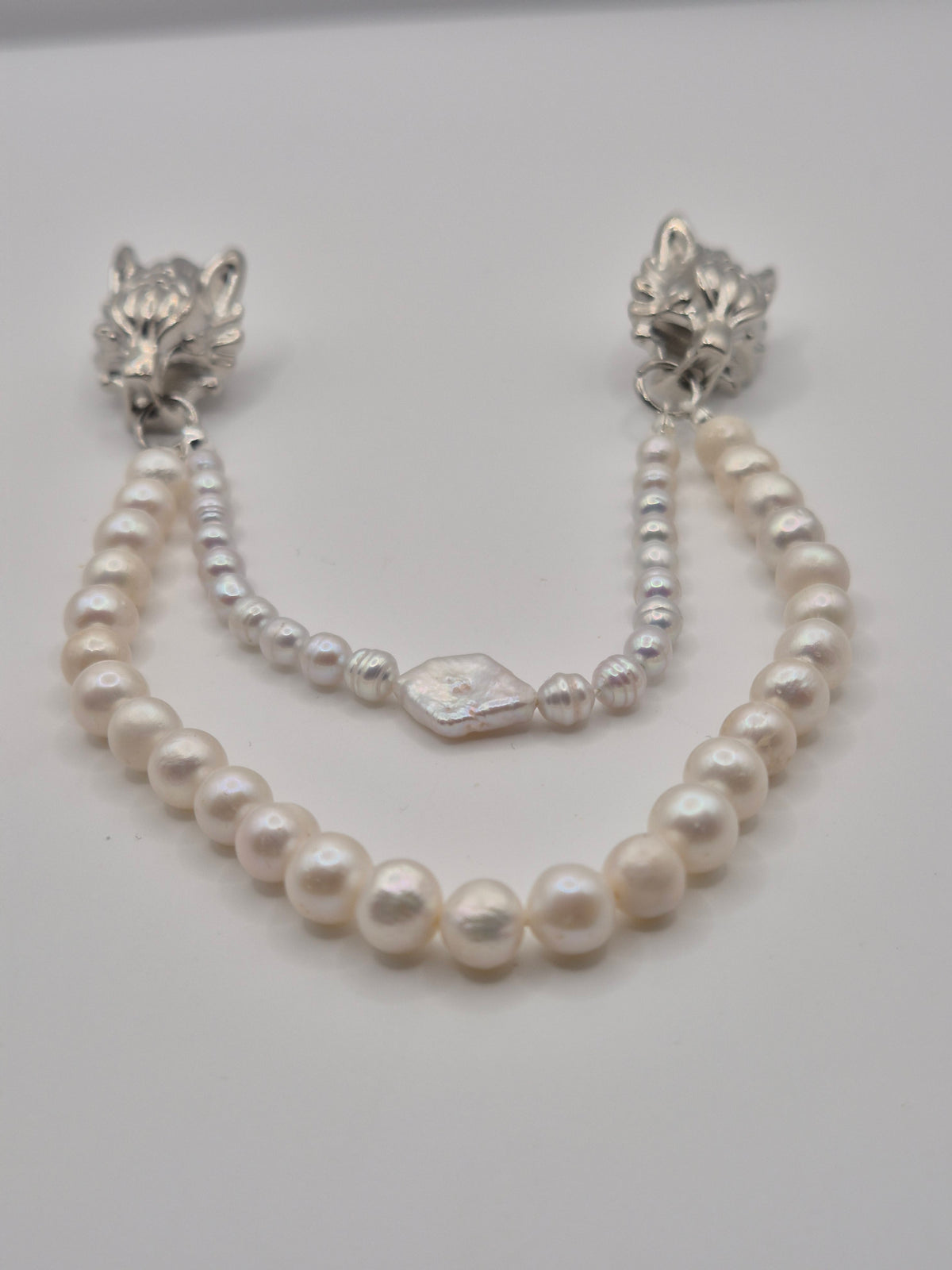 Wonderful Wolf Double Pearl Strand Lapel Pin