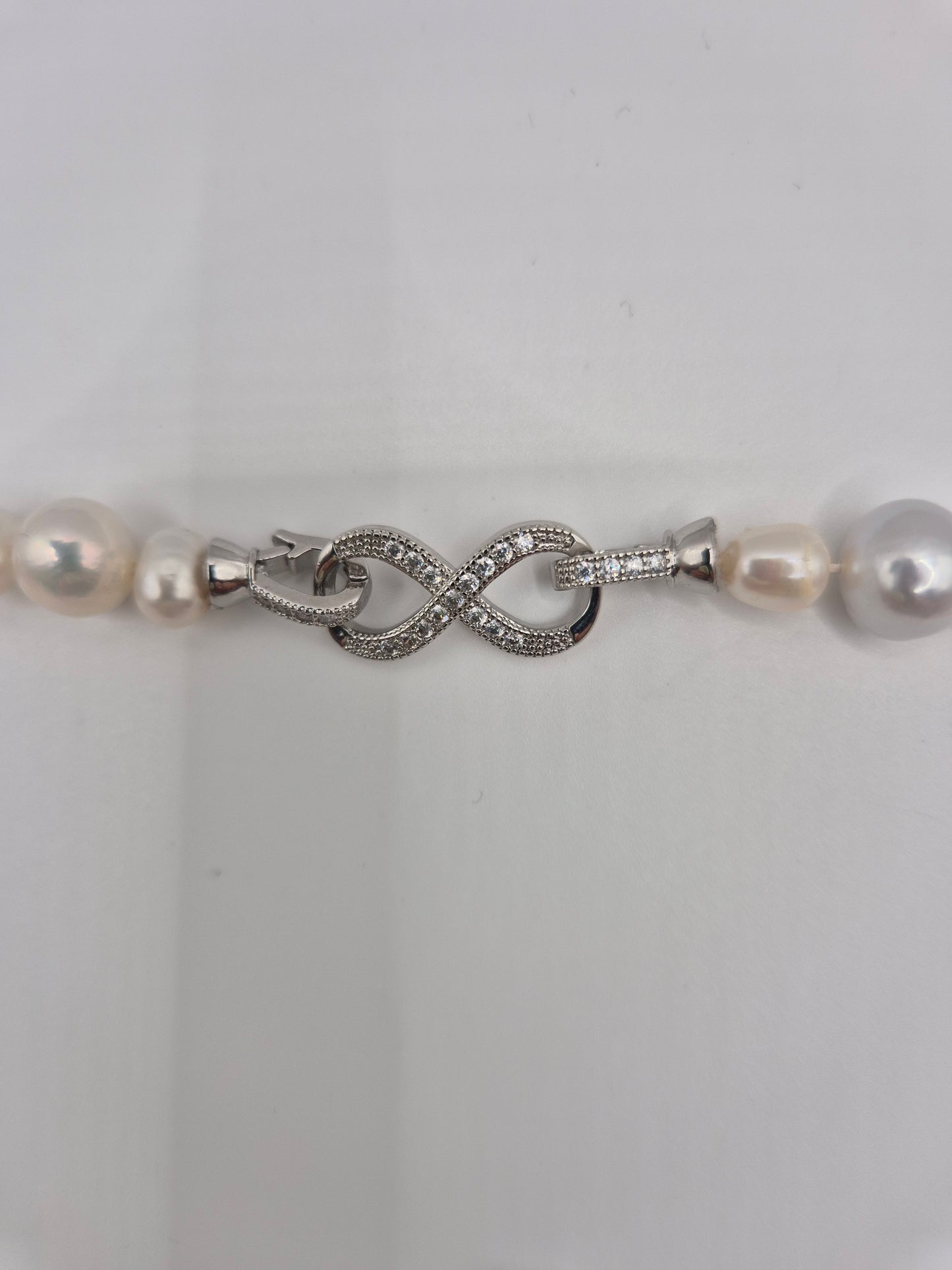 Classic Pearl Necklace & Bracelet Set with Sterling Silver Infinity Clasp