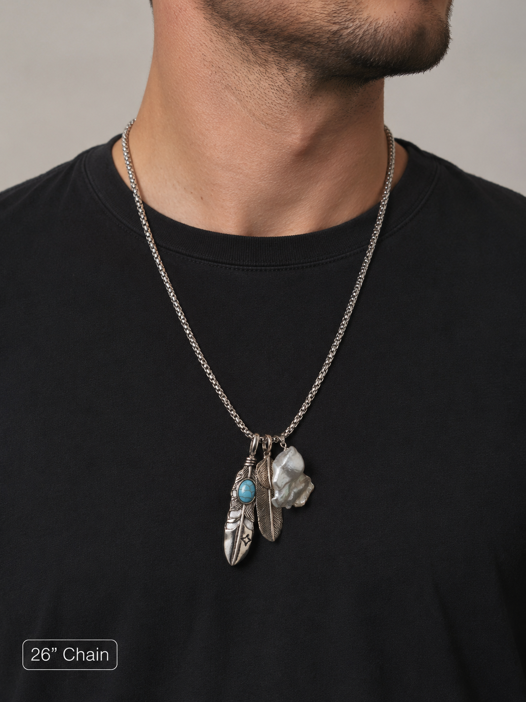 Tribal Feather & King Pearl Chunky Pendant Necklace