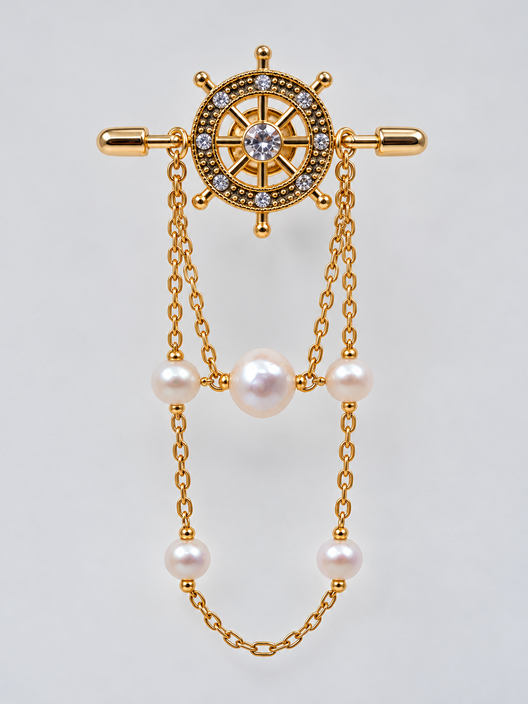Golden Ship Wheel Multi Pearl Pin