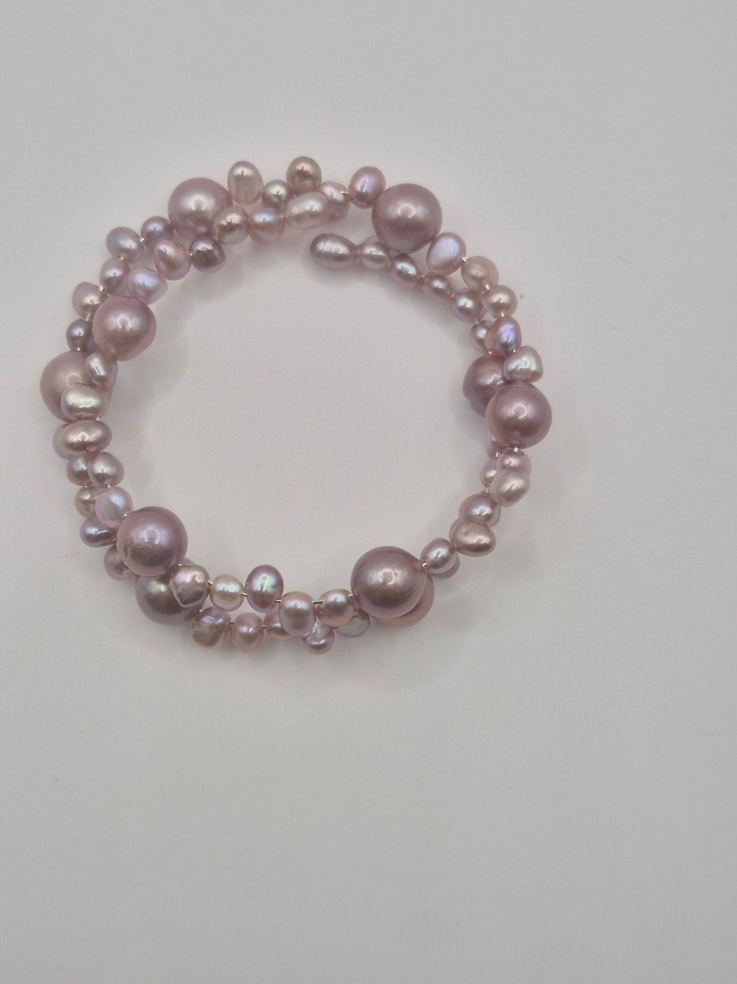 Double Strand Memory Wire Pearl Bangle