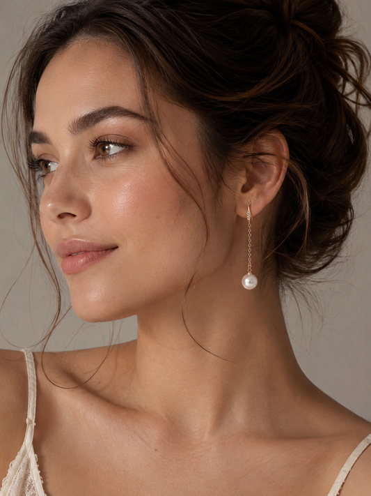 White Edison Drop Golden Earrings