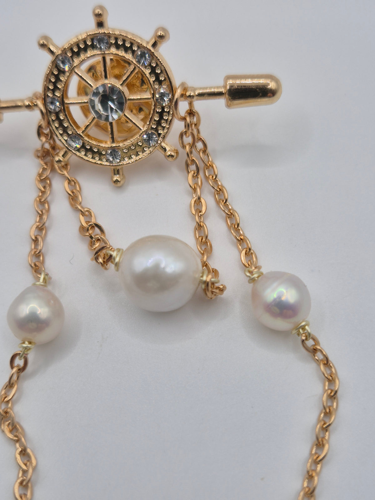 Golden Ship Wheel Multi Pearl Pin