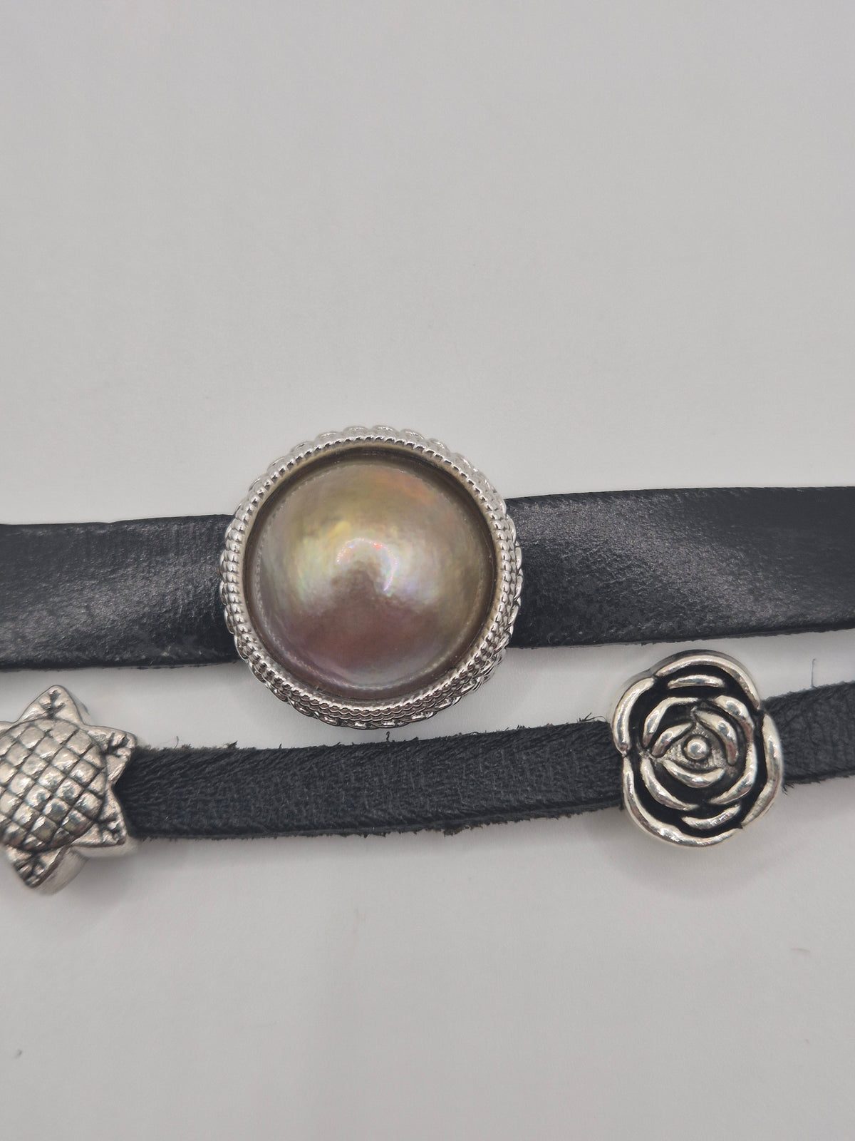 Saltwater Mabe & Charm Double Leather Strand Bracelet