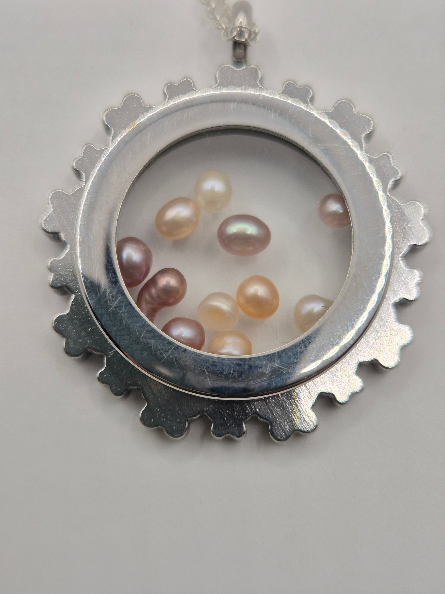 Large Flower Pendant Locket with Mini Pearls