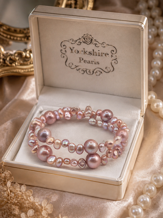 Double Strand Memory Wire Pearl Bangle