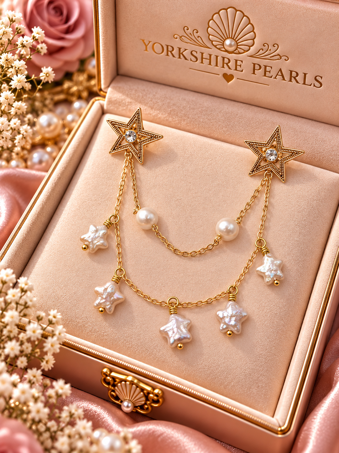 Golden Star Multiple Pearl Lapel Pin