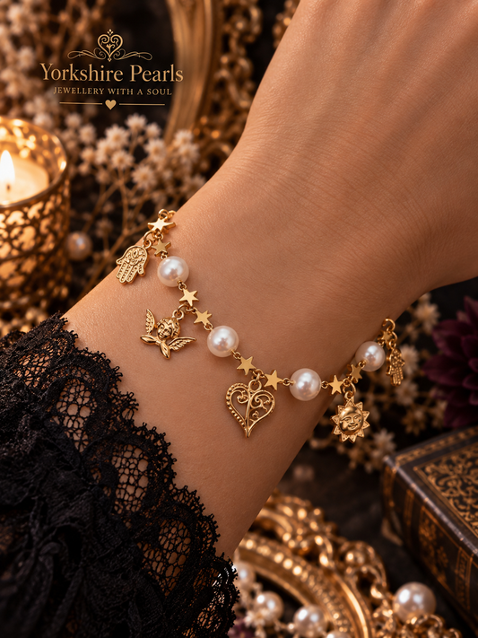 Golden Charm Pearl & Star Bracelet