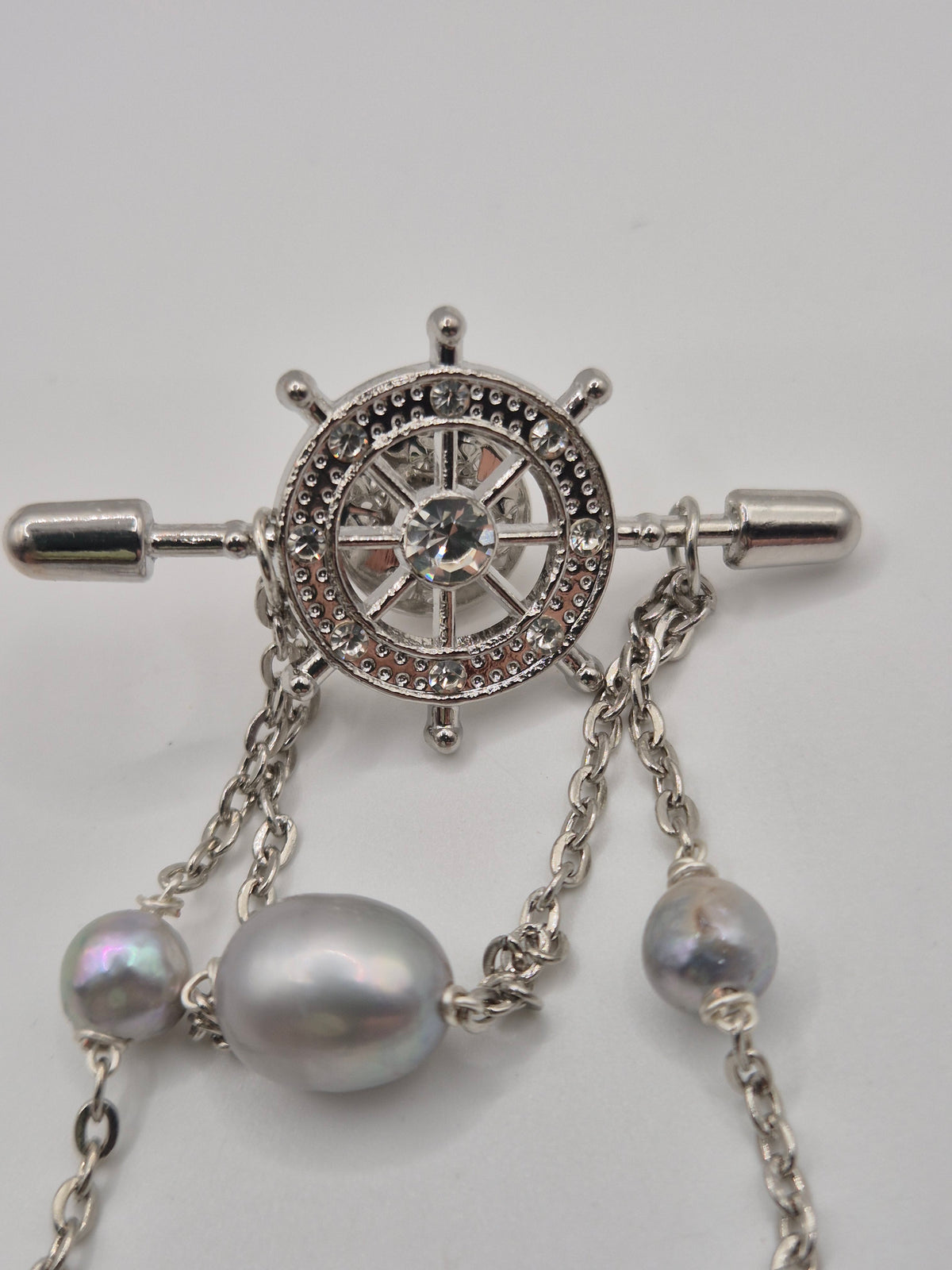 Silver Ship Wheel Madama Pearl Pin