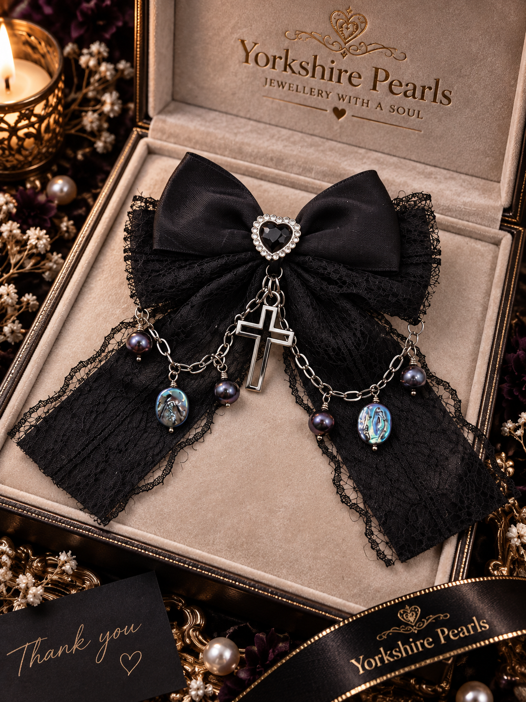 Midnight Devotion Pearl Bow Hairpin