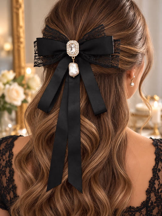Ribbon & Lace Pearl Hairpin and Brooch