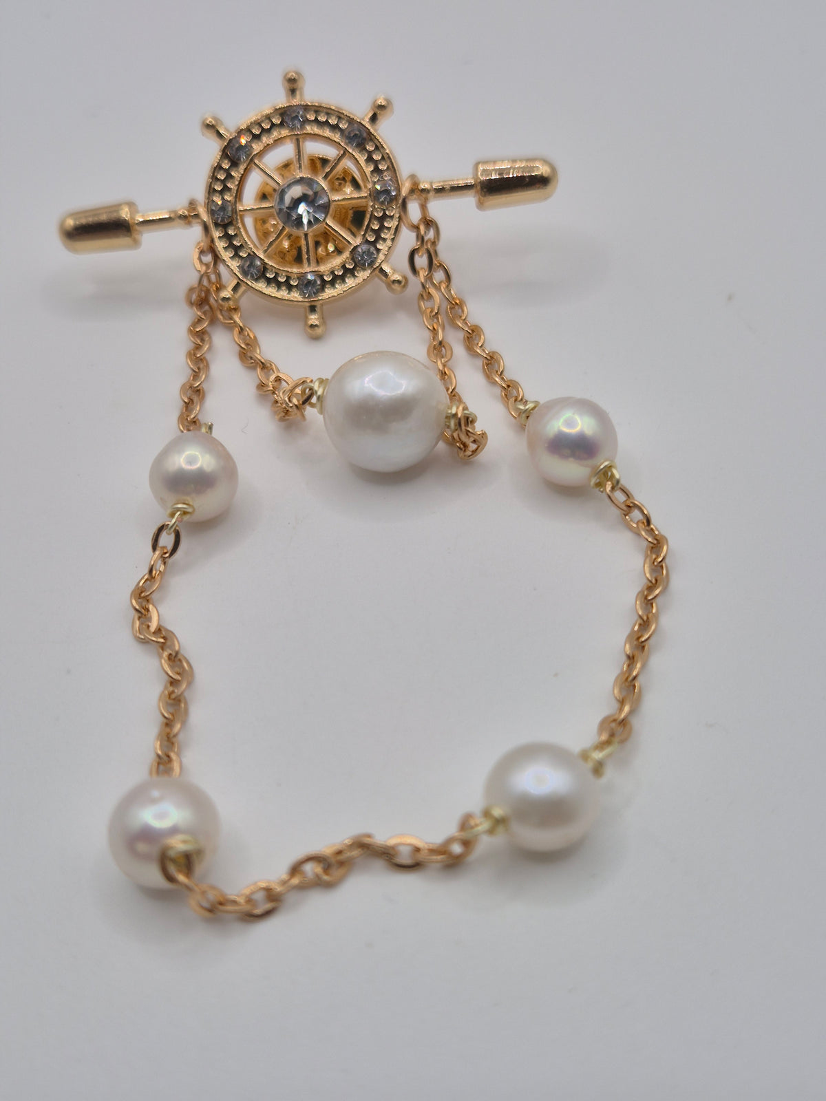 Golden Ship Wheel Multi Pearl Pin