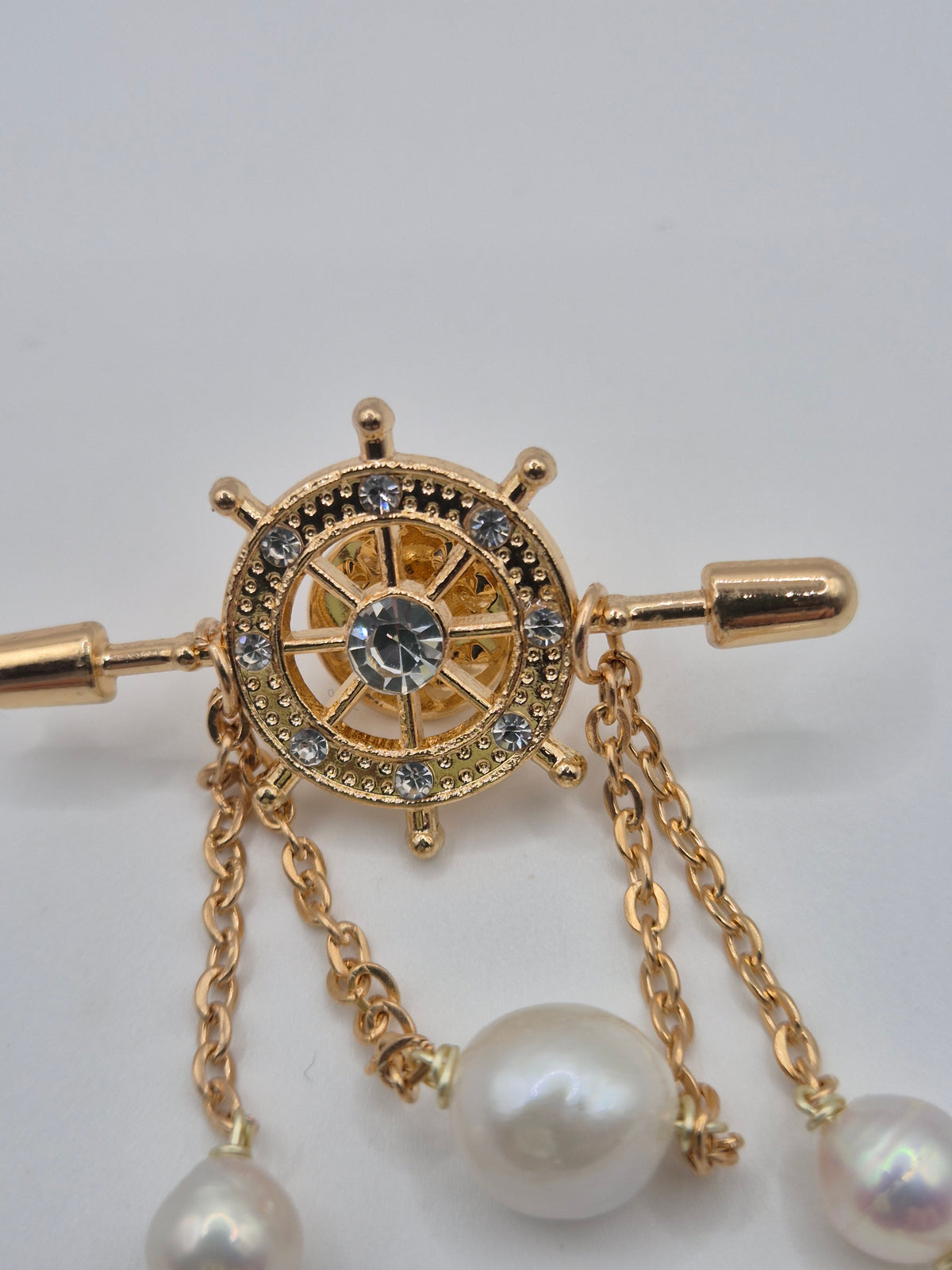 Golden Ship Wheel Multi Pearl Pin