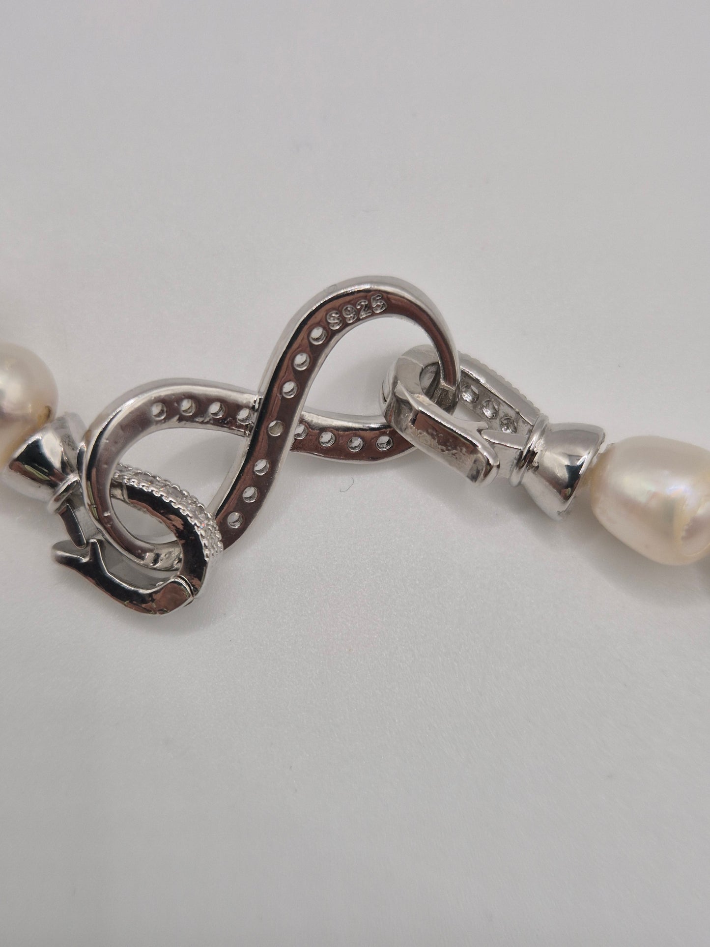 Classic Pearl Necklace & Bracelet Set with Sterling Silver Infinity Clasp