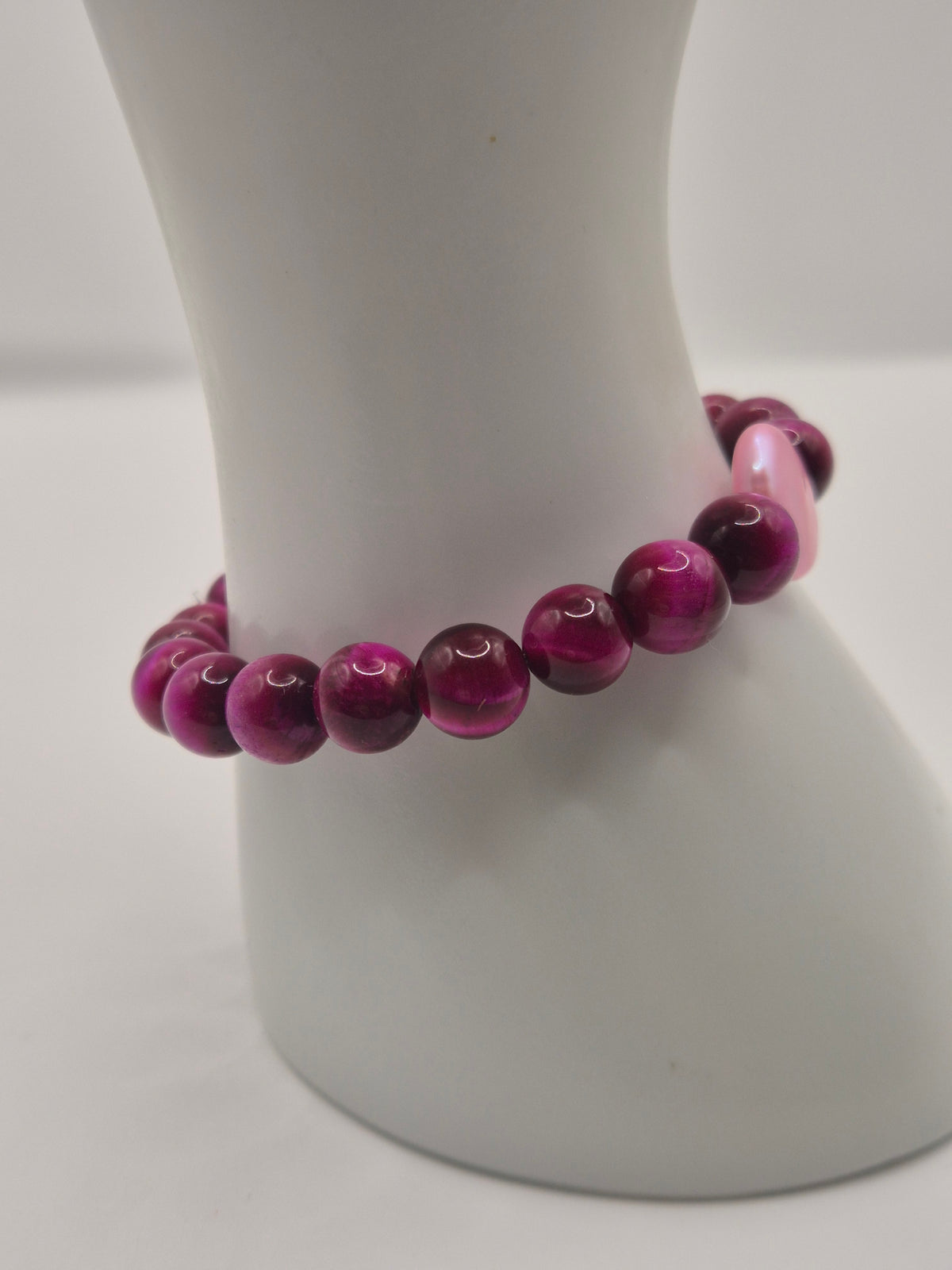 Pink Tigers Eye & Button Pearl Stretch Bracelet