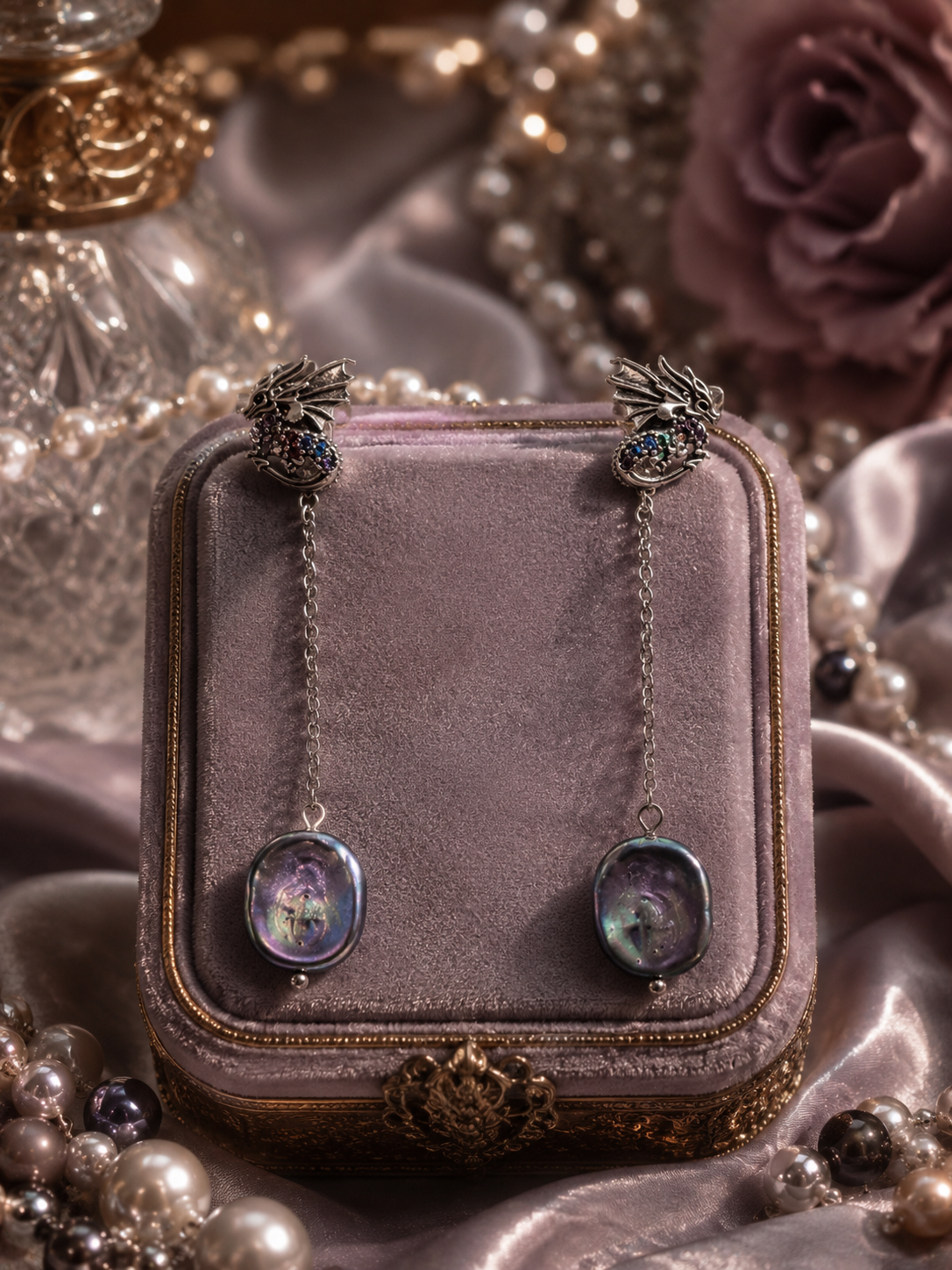 Petite Dragon Earrings with Removable Pearl Dangle