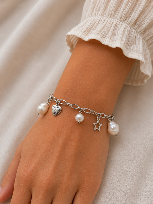 Made With Love Pearl Charm Bracelet