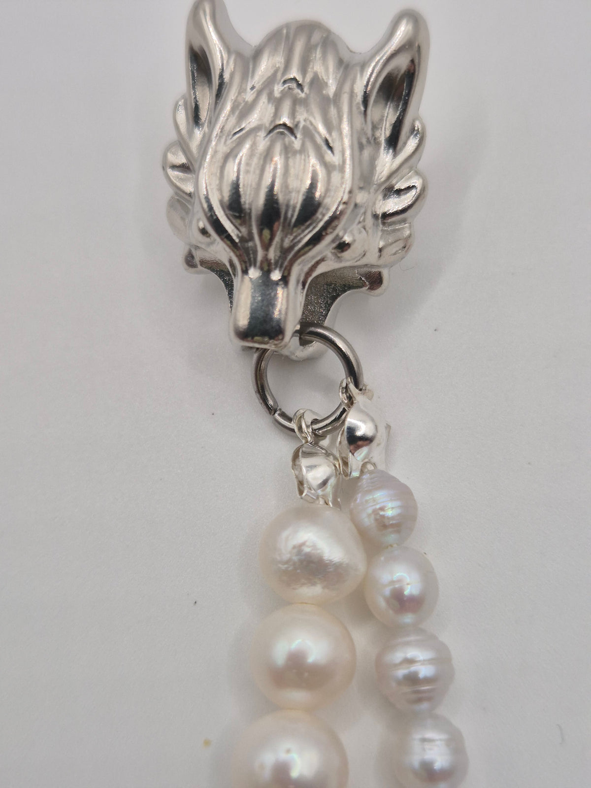 Wonderful Wolf Double Pearl Strand Lapel Pin