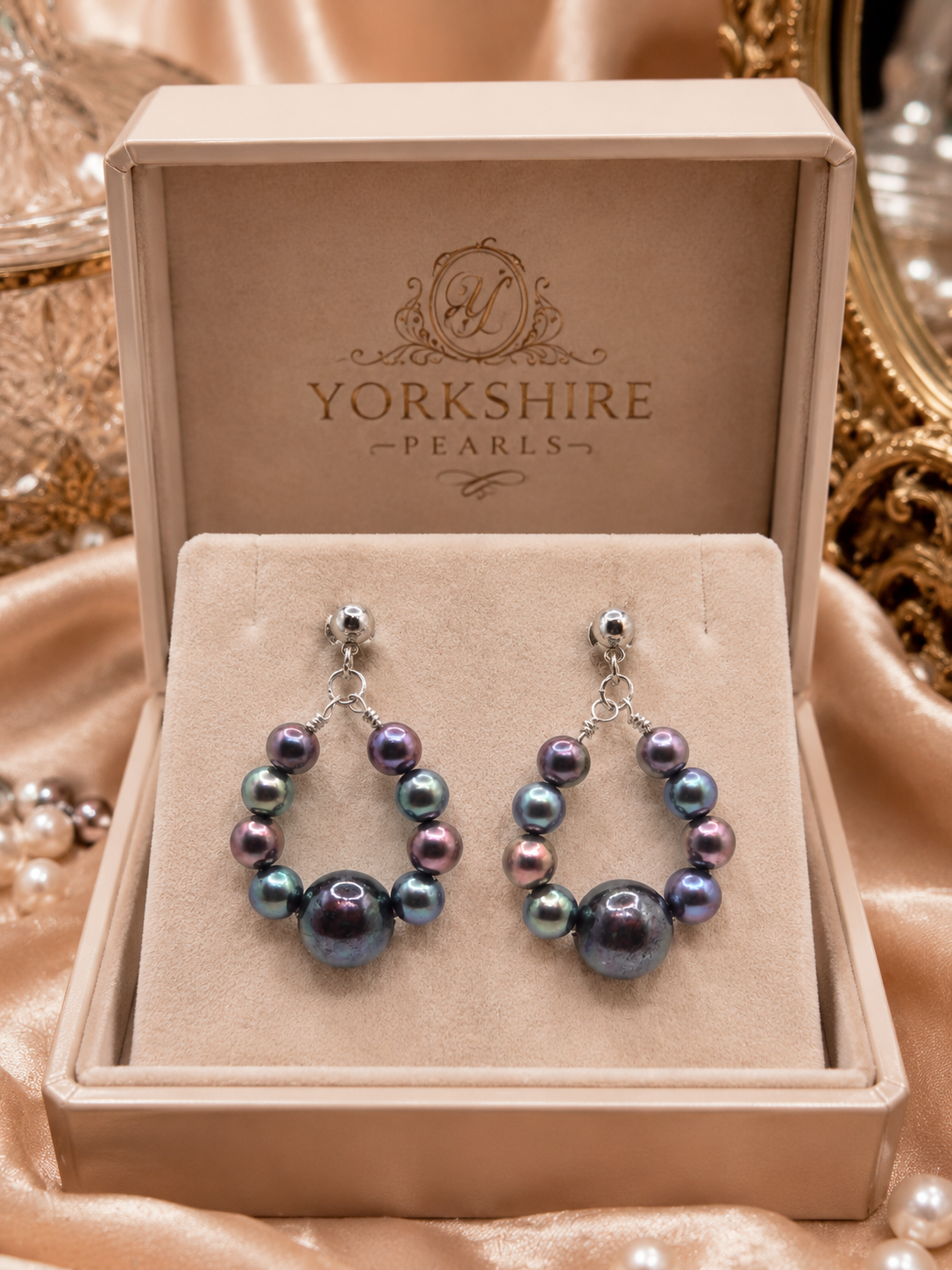 Midnight Peacock Oval Stud Pearl Earrings