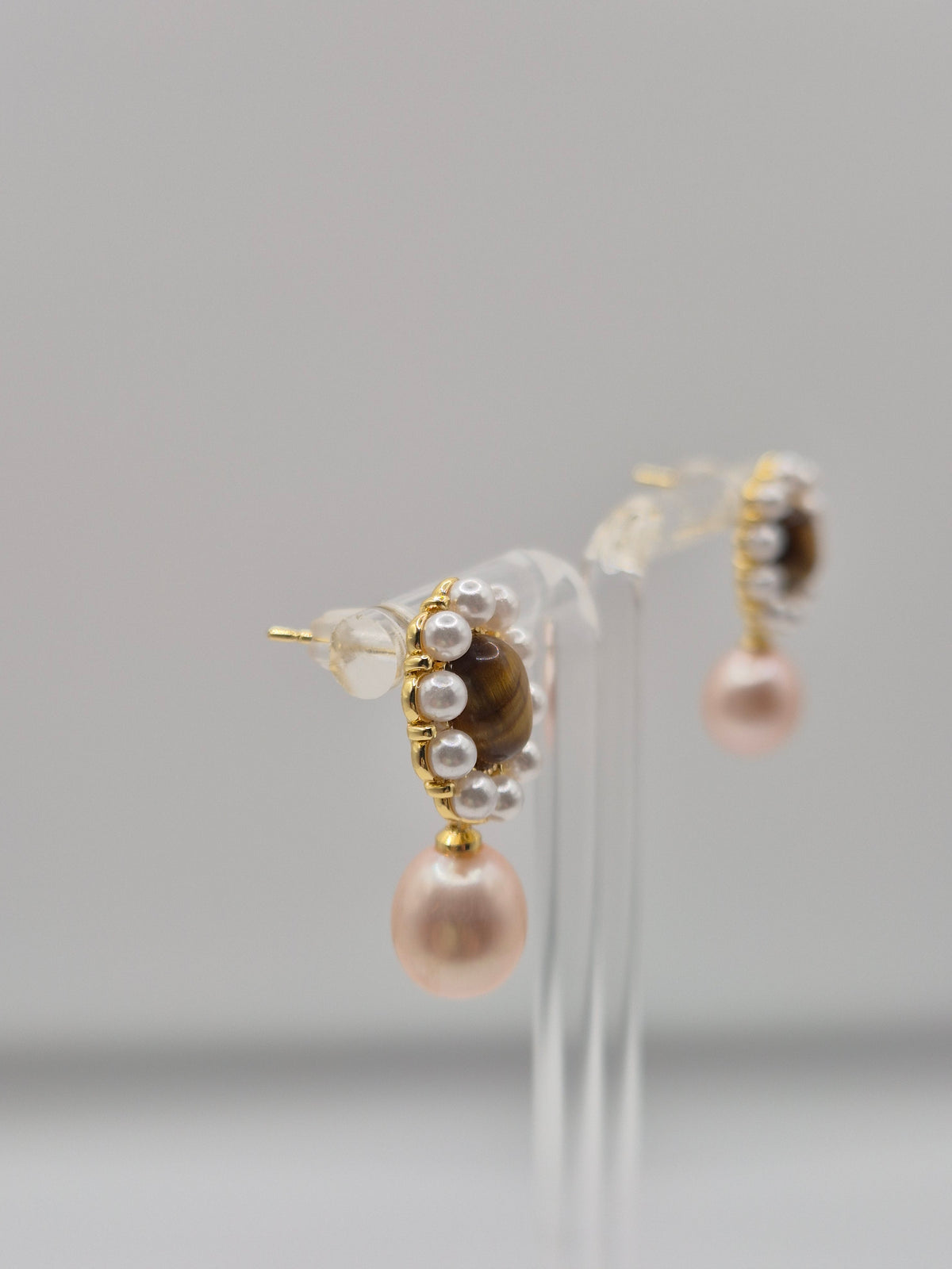 Pearl & Tigers Eye Earrings