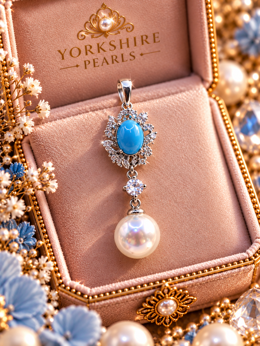 Turquoise Flower Pearl Pendant
