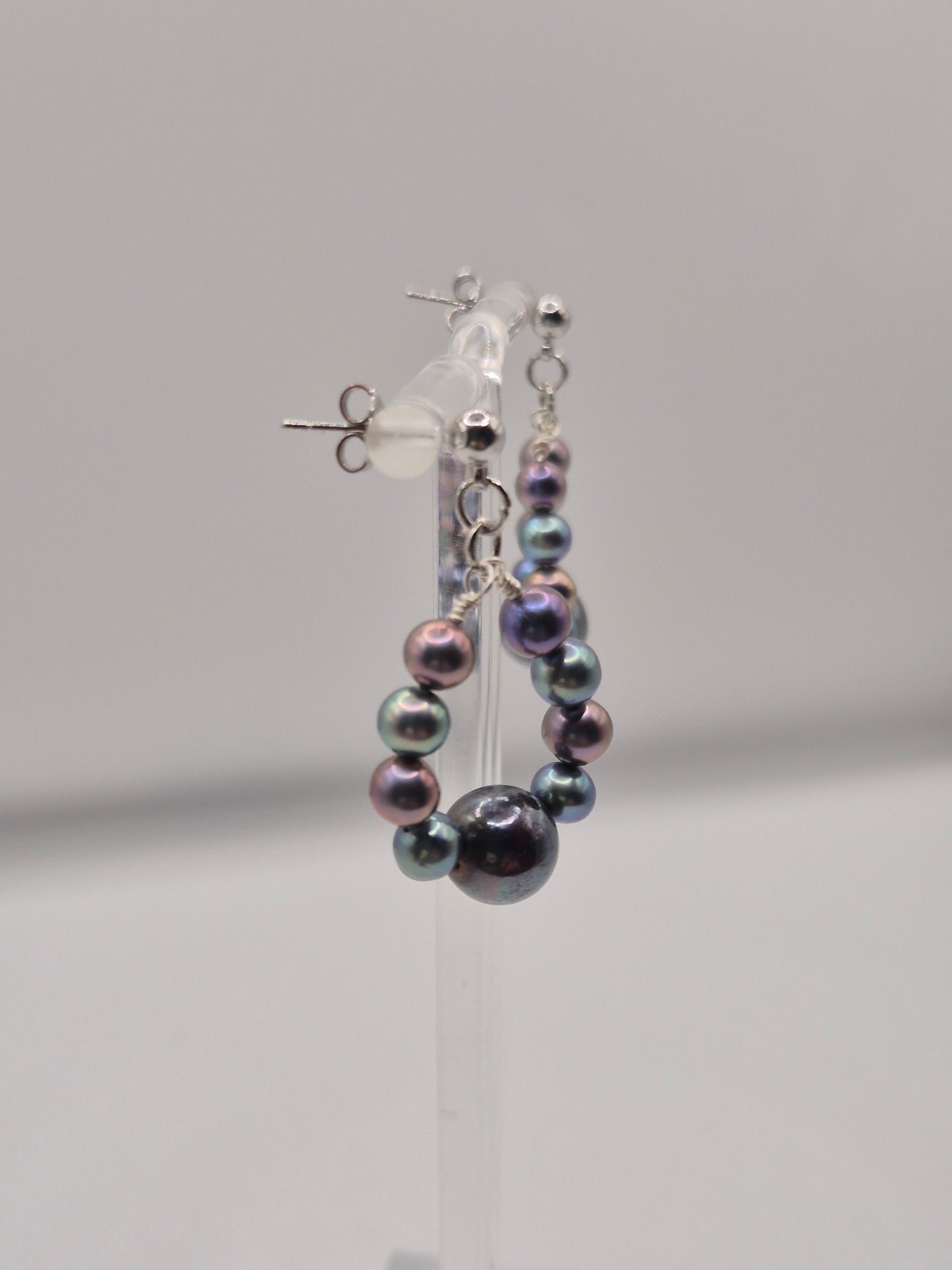 Midnight Peacock Oval Stud Pearl Earrings