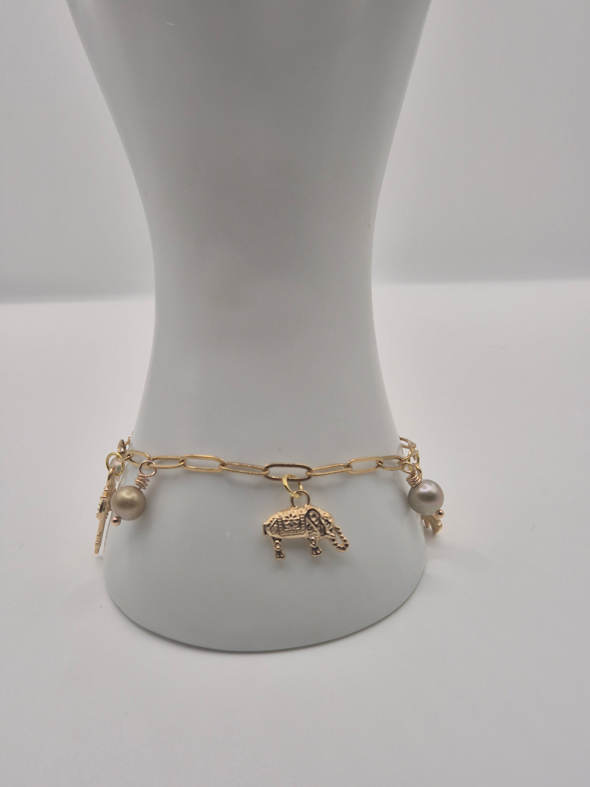 Sacred Elephant Pearl Charm Bracelet
