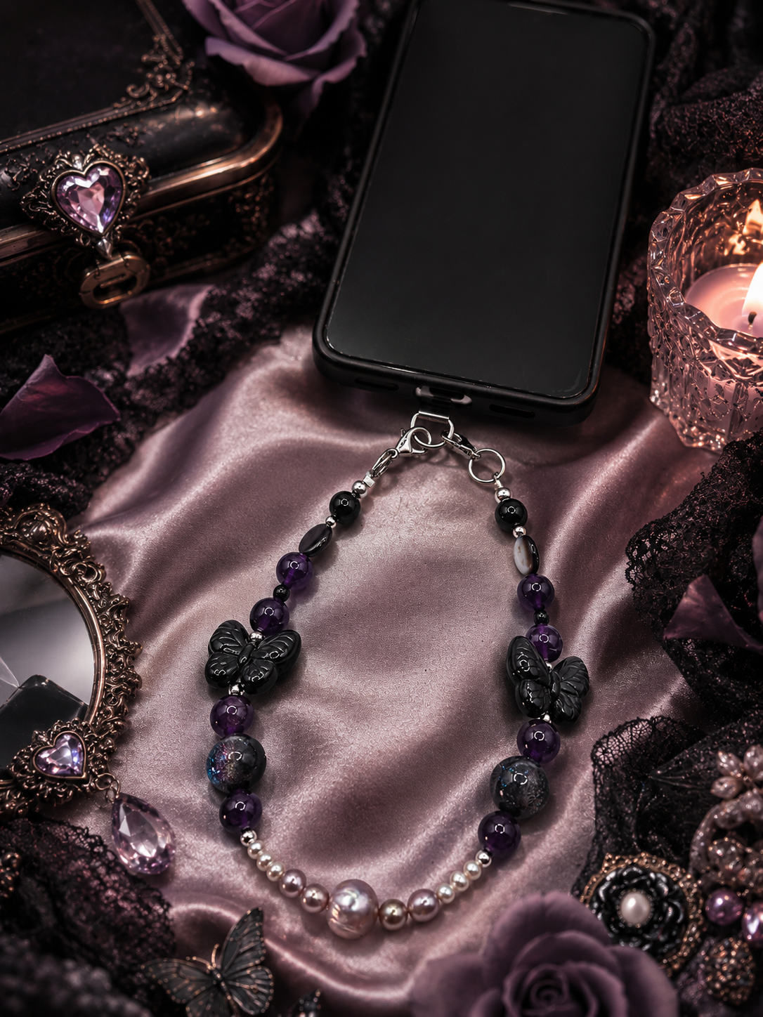 Sacred Grace Gemstone & Pearl Bag & Phone Charm