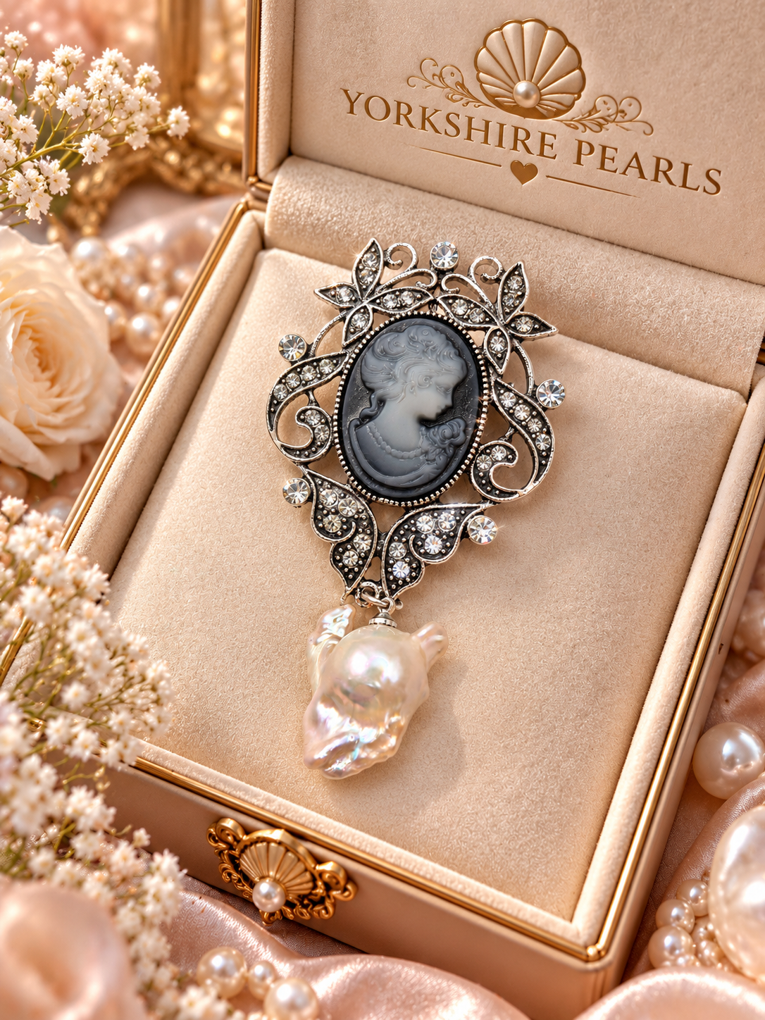 King Pearl Cameo Brooch