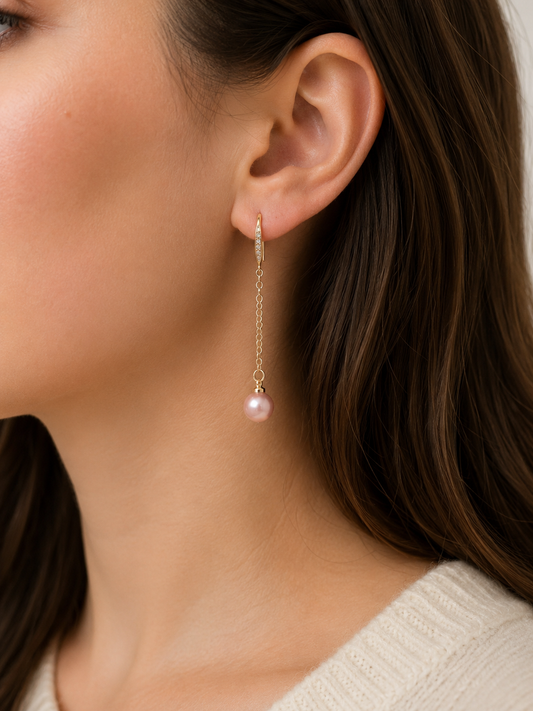 Golden Lavender Pearl Drop Earrings — Genuine Freshwater Pearls