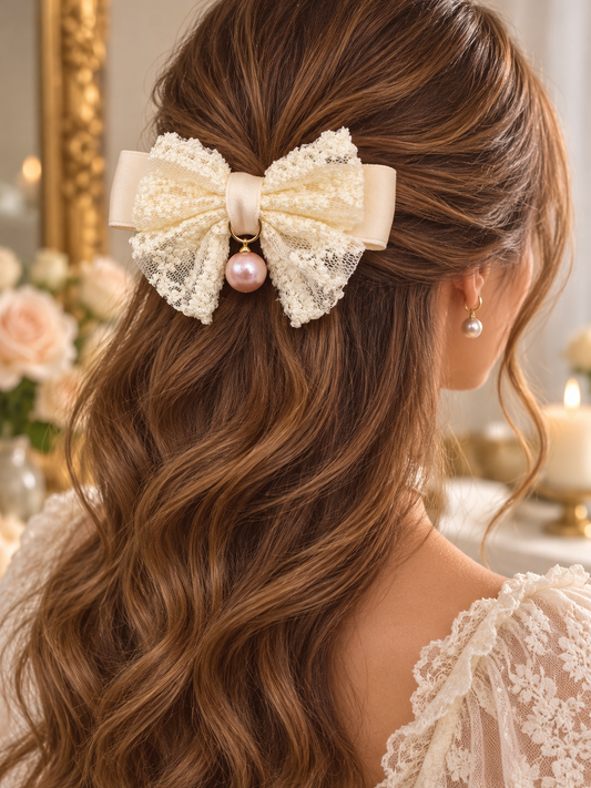 Edison Pearl & Lace Bow