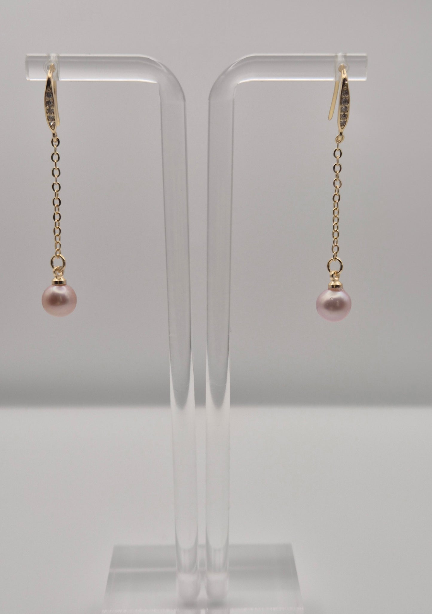Golden Lavender Pearl Drop Earrings — Genuine Freshwater Pearls