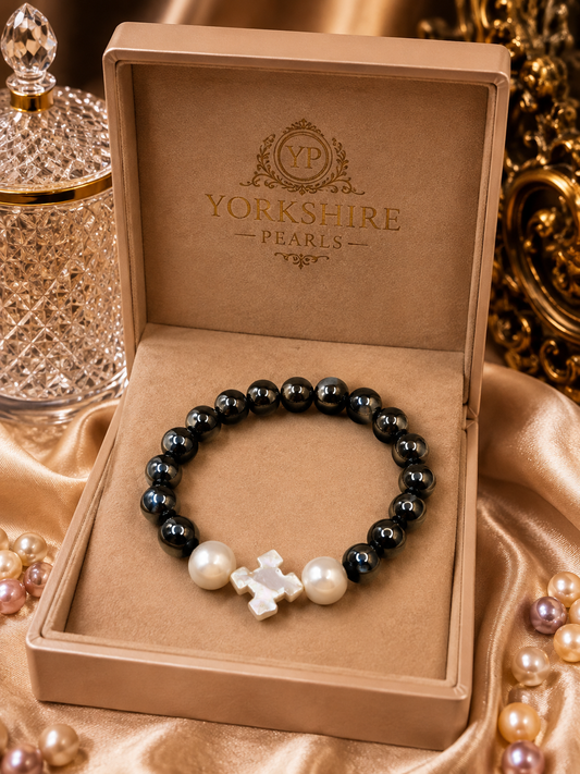 Hematite & Pearl Stretch Bracelet