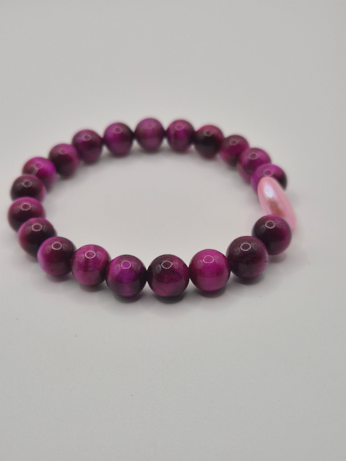 Pink Tigers Eye & Button Pearl Stretch Bracelet