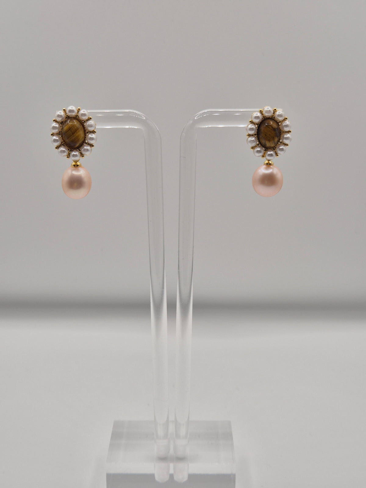 Pearl & Tigers Eye Earrings