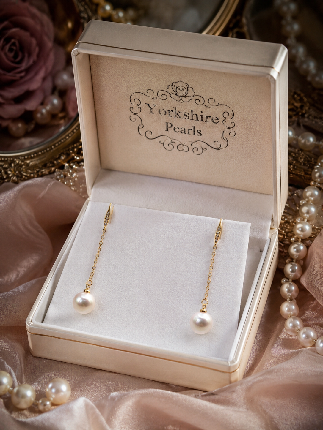 White Edison Drop Golden Earrings