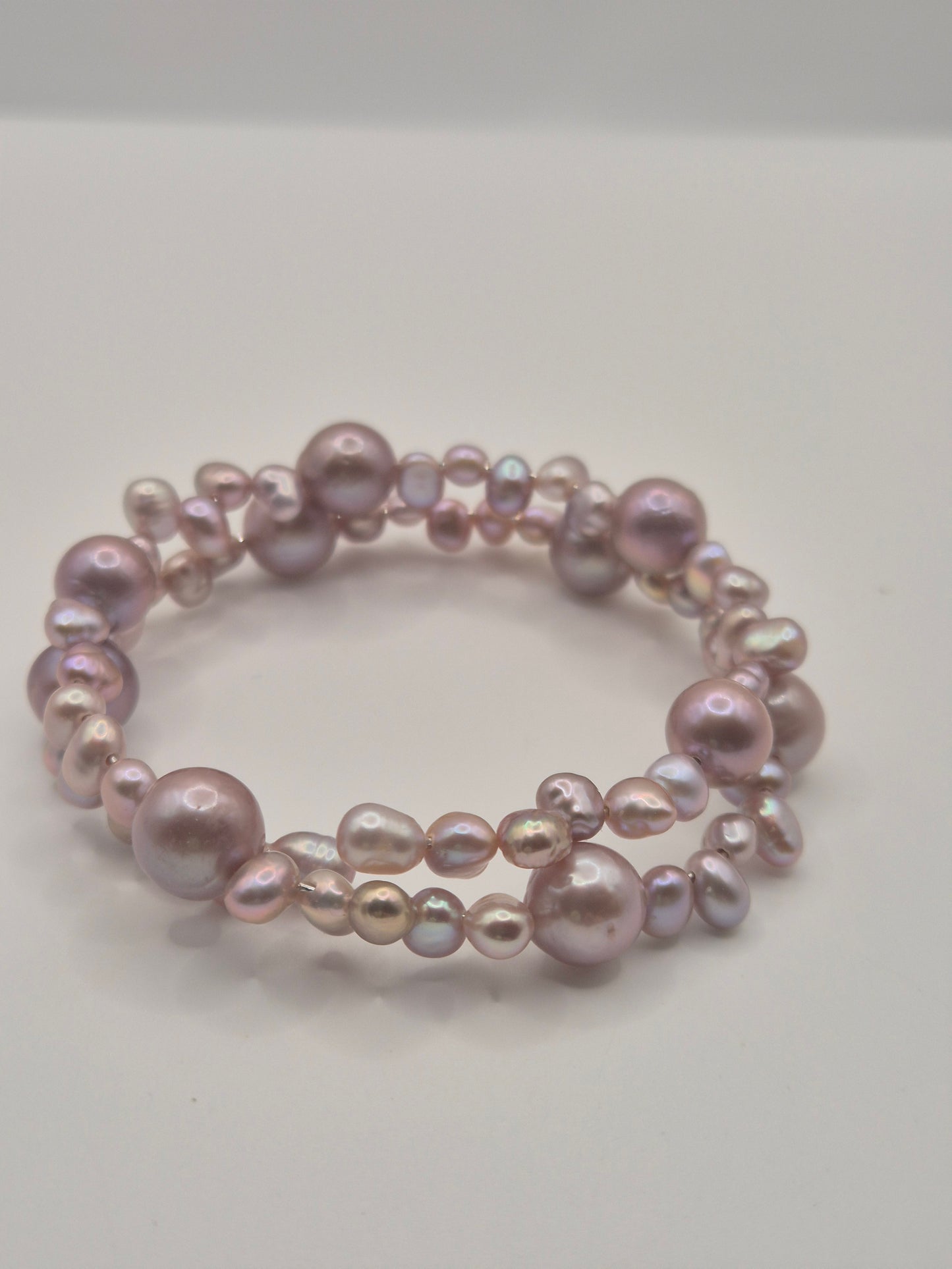 Double Strand Memory Wire Pearl Bangle