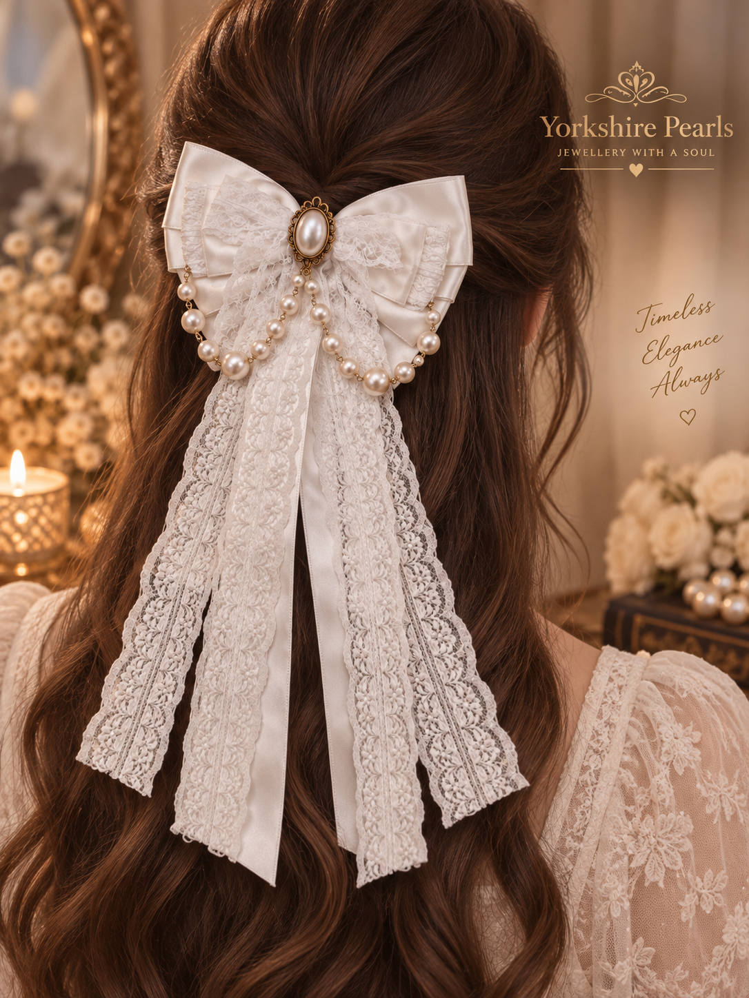 Pearl & Lace Vintage Bow Hair Clip