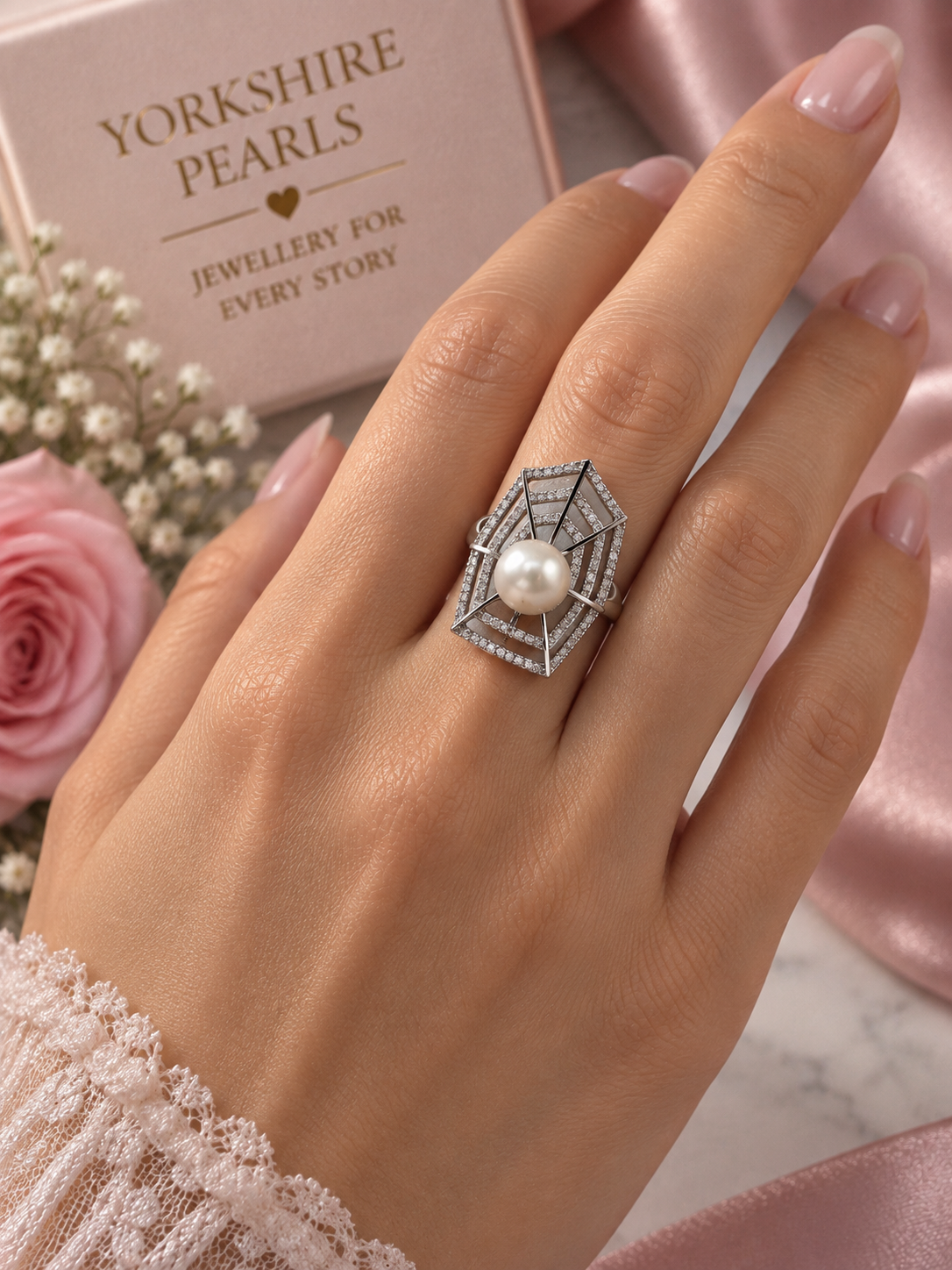 Glittering Web Edison Pearl Ring