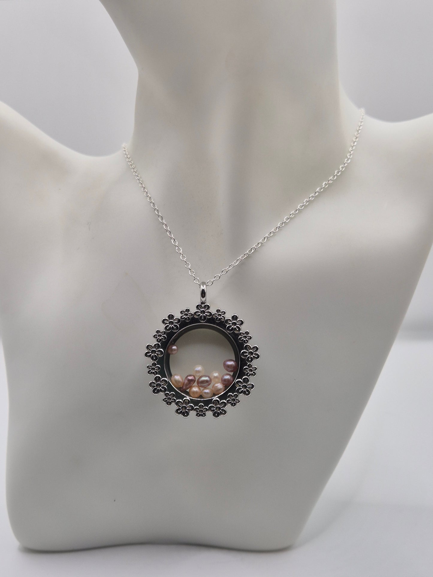 Large Flower Pendant Locket with Mini Pearls