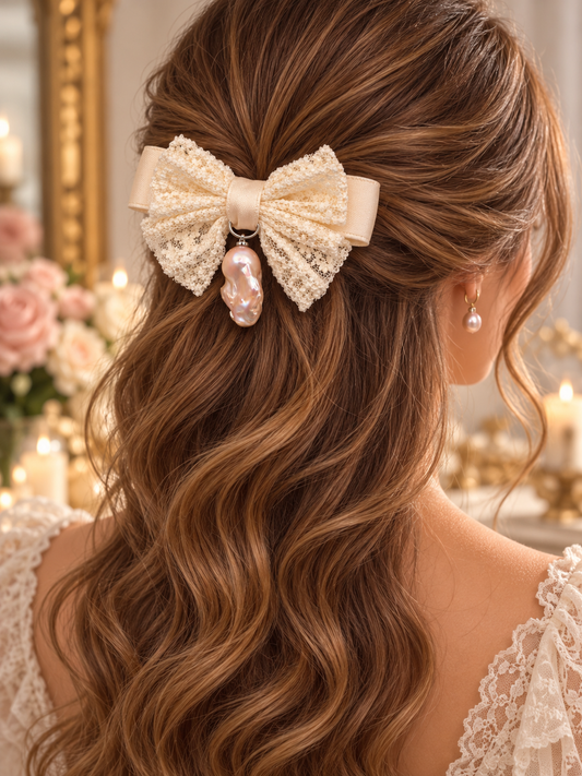 Lace & King Pearl Hair Bow