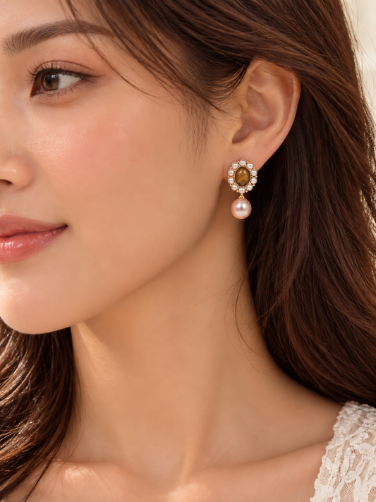 Pearl & Tigers Eye Earrings