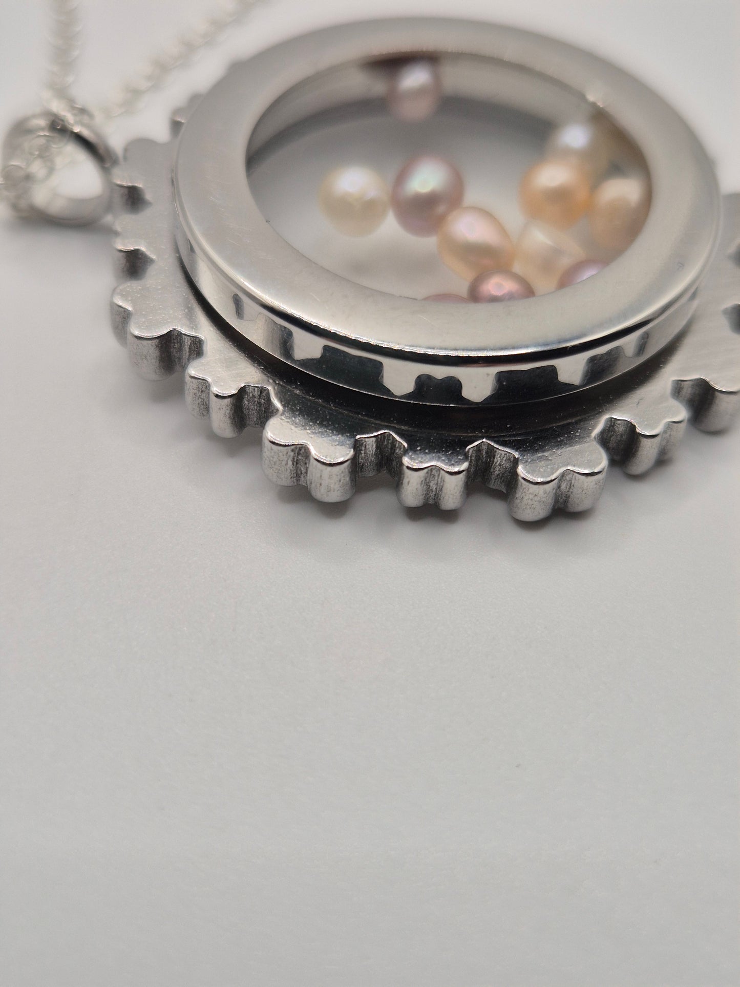 Large Flower Pendant Locket with Mini Pearls