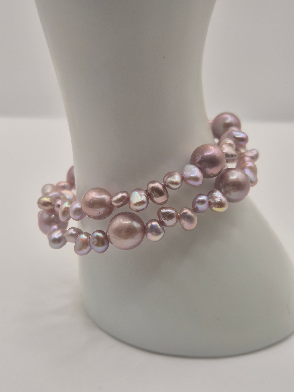 Double Strand Memory Wire Pearl Bangle